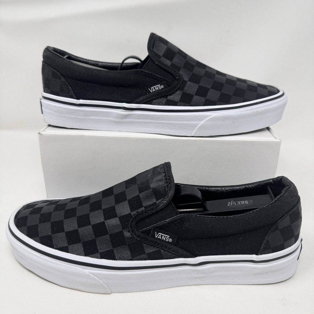 Vans Classic Slip On Checkerboard Shoes Black Unisex Mens 7.5 Womens 9